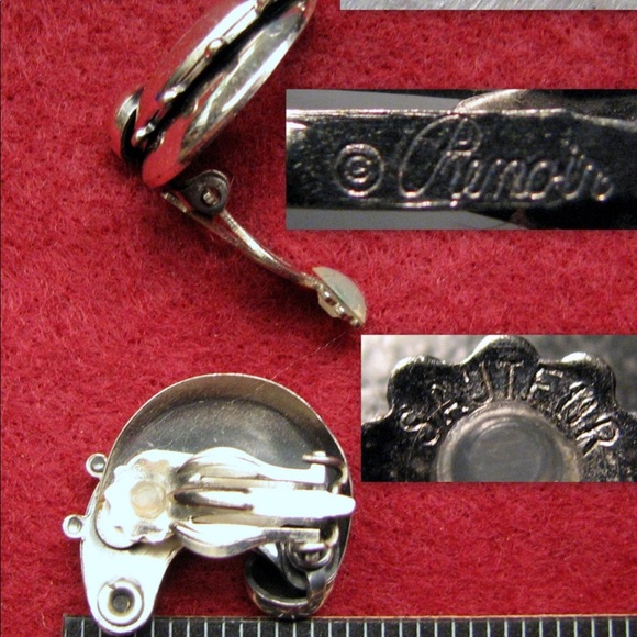 Vintage RENOIR SAUTEUR sterling silver enamel half moon clip earrings - Picture 4 of 4